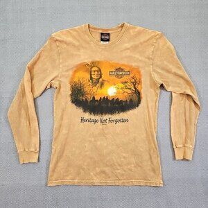 Harley Davidson T-Shirt Men's Size Medium 2015 Tan Cherohala Skyway Long Sleeve